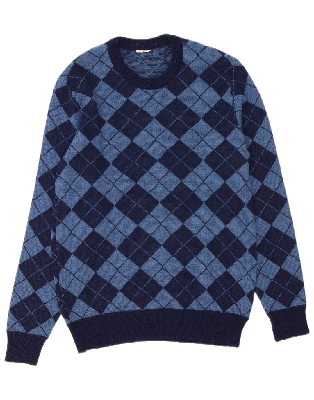 Vintage Herren Rundhalspullover Pullover Medium Marineblau Argyle/Diamant