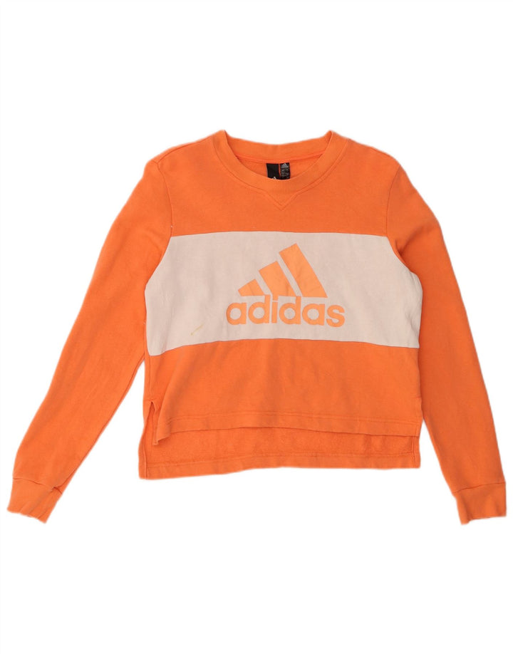 ADIDAS Womens Oversized Sweatshirt Jumper UK 8/10 Small Orange Colourblock