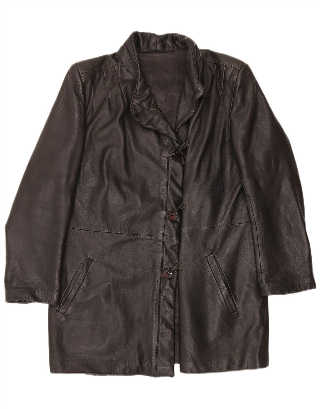 Vintage Damen Ledermantel IT 46 Großes schwarzes Leder