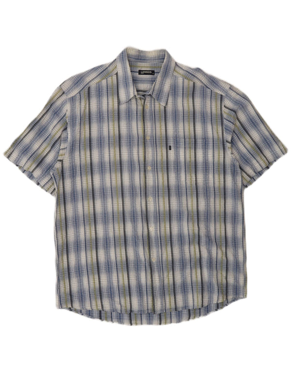 Lerros Herren-Hemd, kurzärmelig, normale Passform, XL, blau kariert, Baumwolle