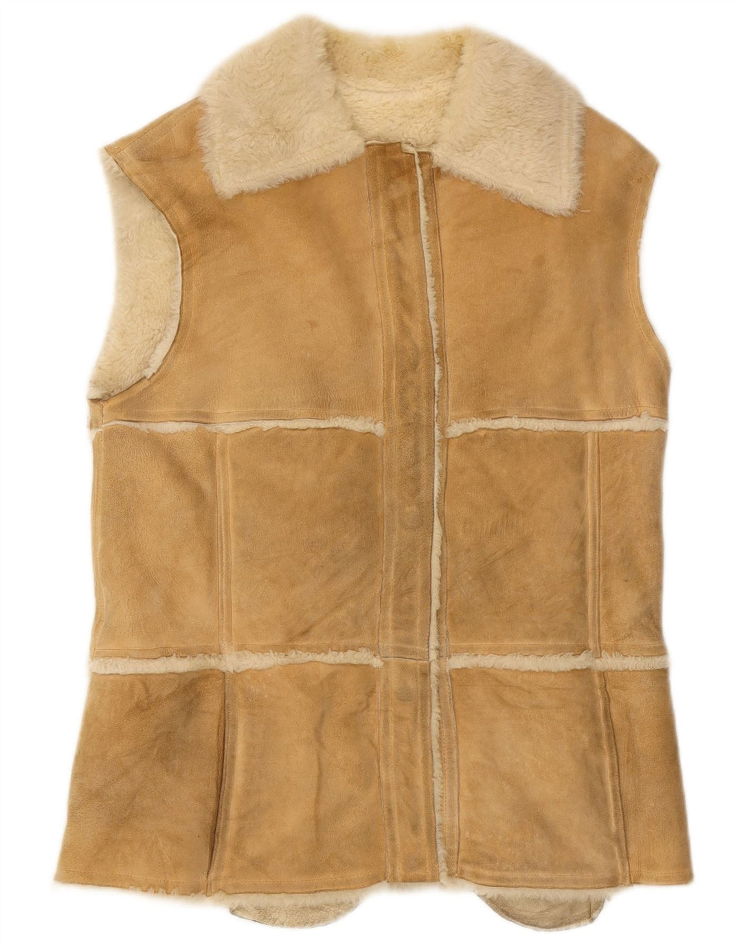 Vintage Damen Shearling Gilet IT 44 Medium Beige