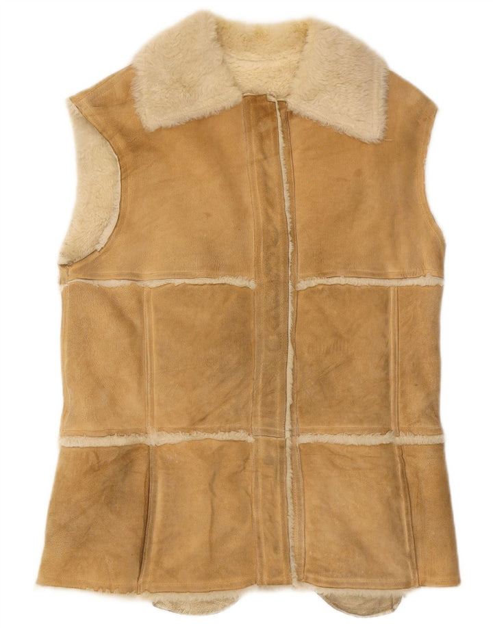 Vintage Damen Shearling Gilet IT 44 Medium Beige