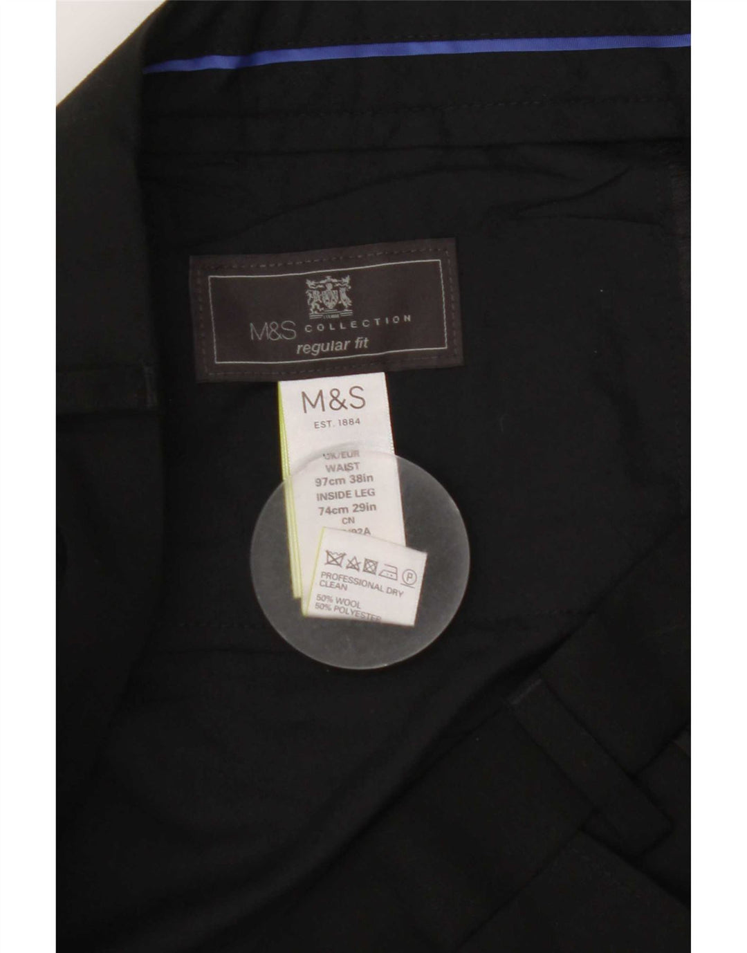 Marks & Spencer Herren-Anzughose mit gerader Passform und normaler Passform, W38, L29, schwarze Wolle
