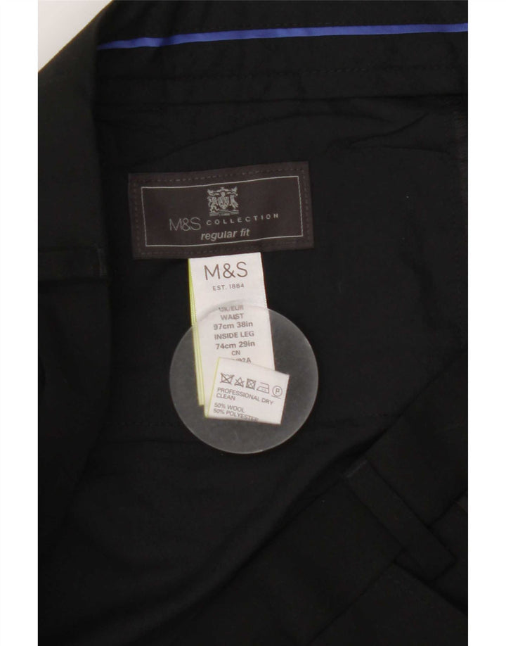 Marks & Spencer Herren-Anzughose mit gerader Passform und normaler Passform, W38, L29, schwarze Wolle