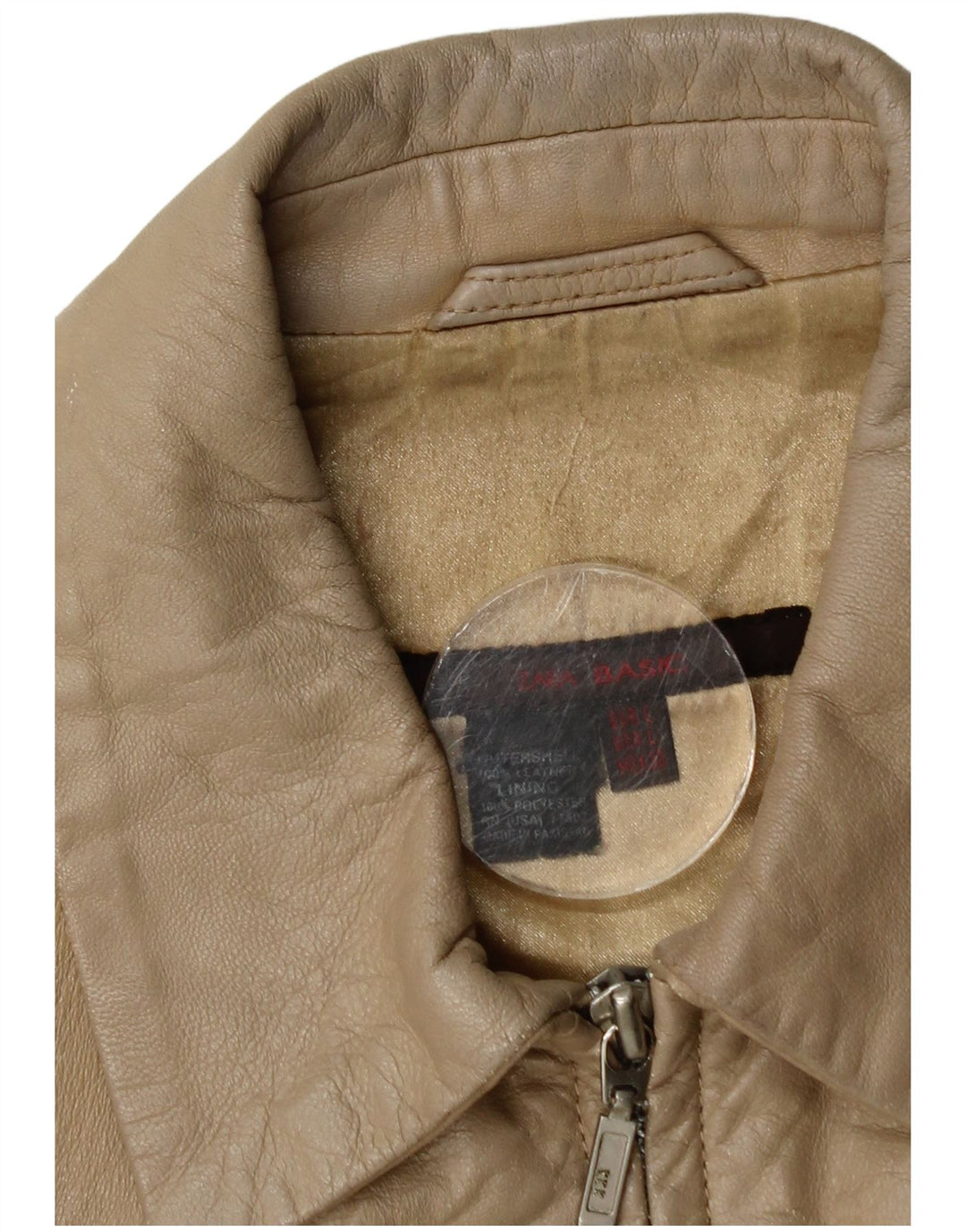 Zara Damen Crop Lederjacke UK 14 Large Beige Leder