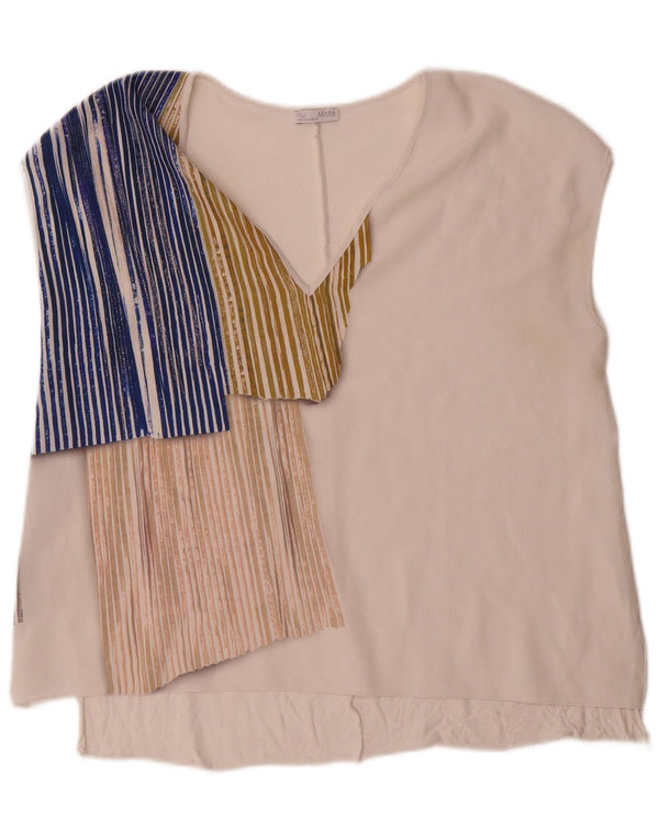 Ärmelloses Blusenoberteil für Damen von Zara, UK-Größe 44, Mittelweiß, Farbblock