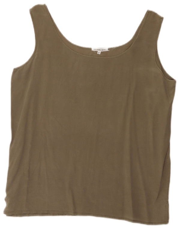 Vintage Damen Cami Top UK 14 Medium Khaki Seide