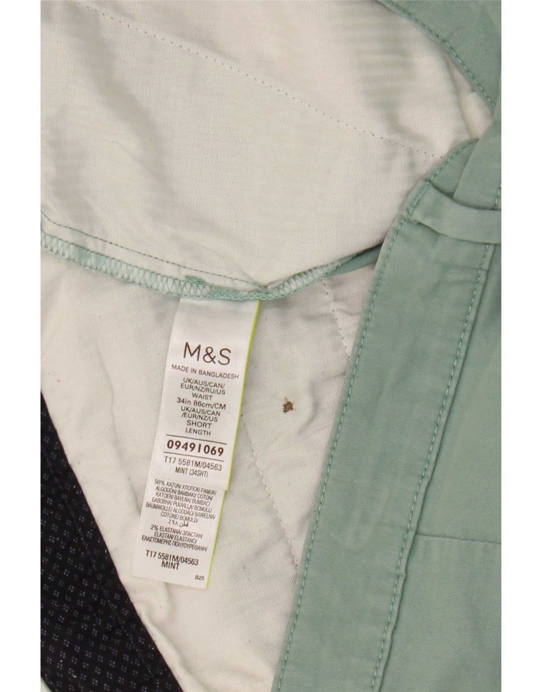 Marks & Spencer Herren-Chinoshorts W34 Large aus grüner Baumwolle