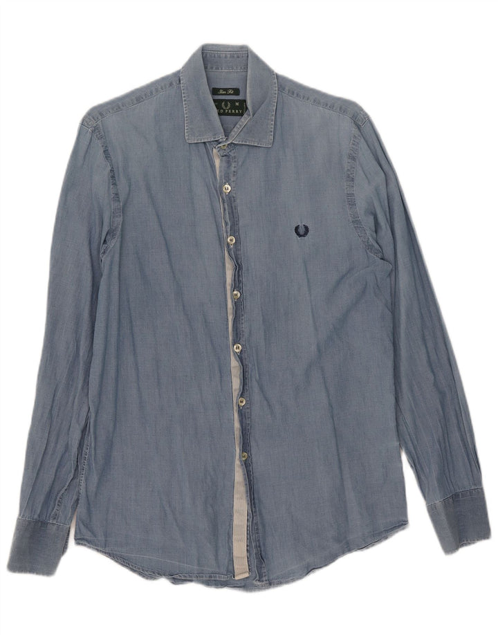 Fred Perry Herren-Slim-Fit-Hemd aus mittelblauer Baumwolle