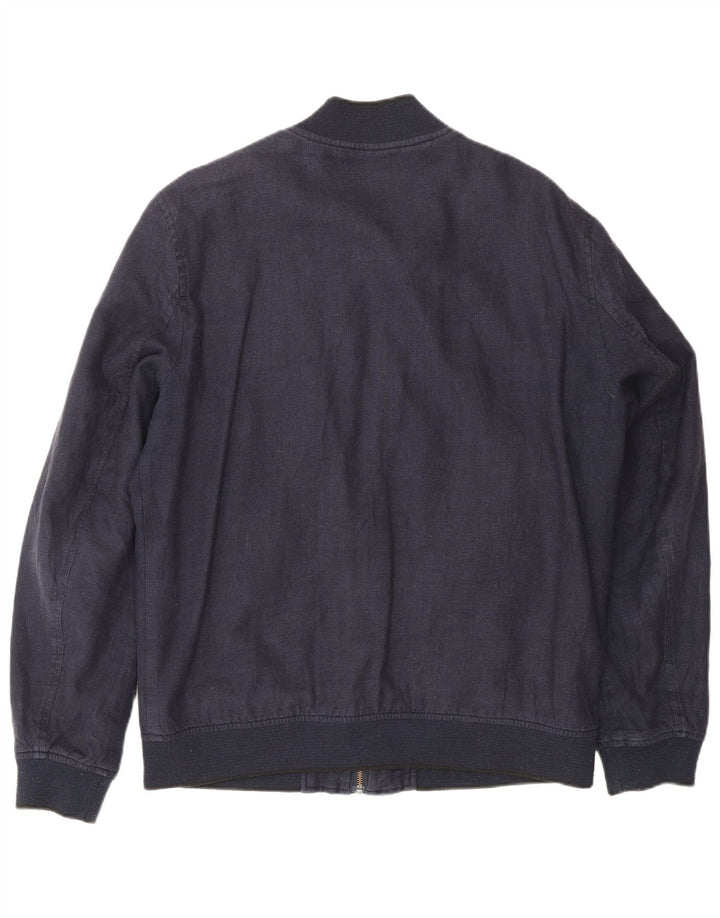 Ted Baker Herren-Bomberjacke, Größe 4, groß, marineblaues Leinen