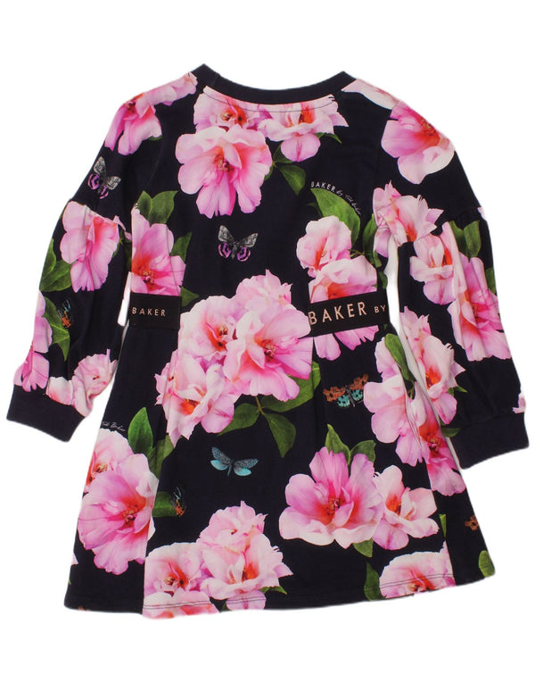TED BAKER Grafisches A-Linien-Kleid für Mädchen, 4–5 Jahre, Marineblau mit Blumenmuster