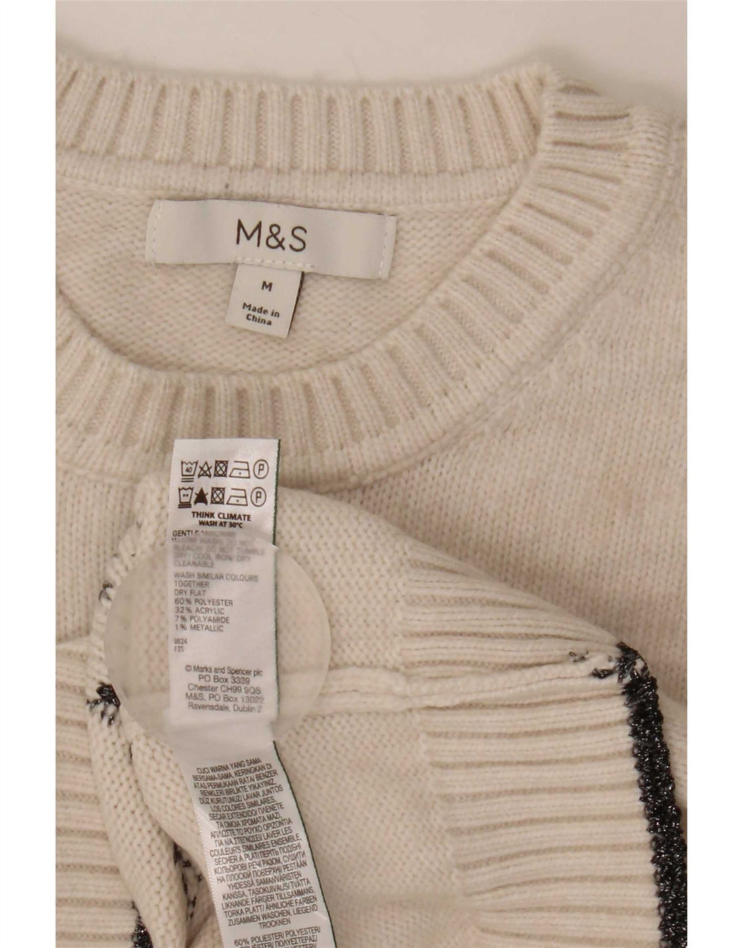 Marks & Spencer Damen-Pullover mit Rundhalsausschnitt, Gr. 14, Mittel, gebrochenes Weiß