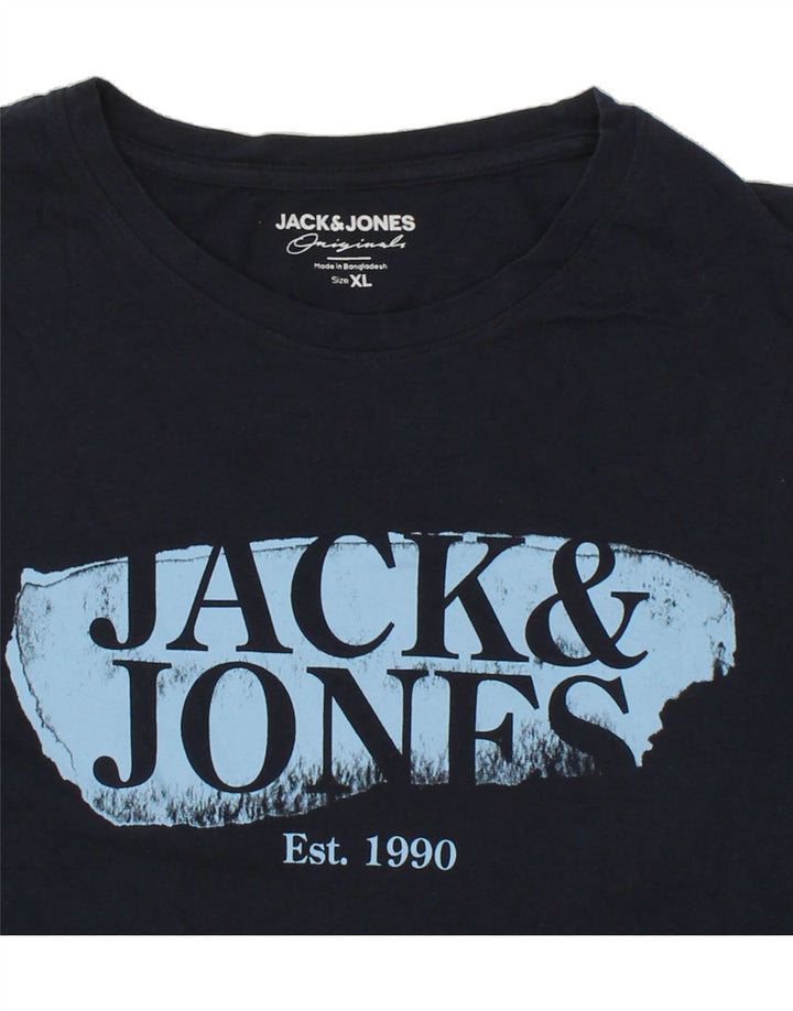 JACK & JONES Mens Graphic T-Shirt Top XL Navy Blue Vintage Jack & Jones and Second-Hand Jack & Jones from Messina Hembry 