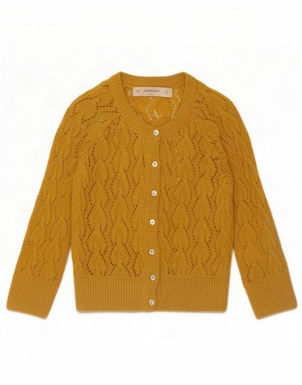 Zara Damen-Cardigan-Pullover UK 10 Small Gelb Acryl