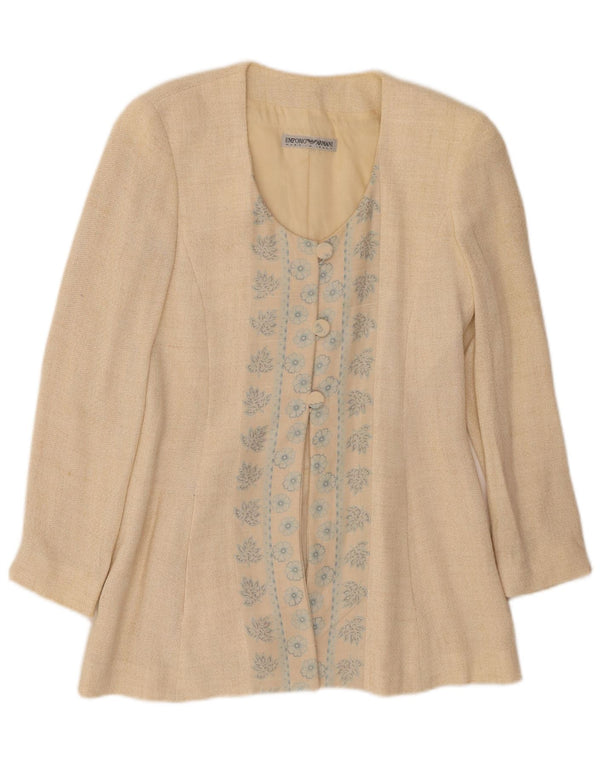 EMPORIO ARMANI Damen 3-Knopf-Blazerjacke UK 10 Small Beige Floral