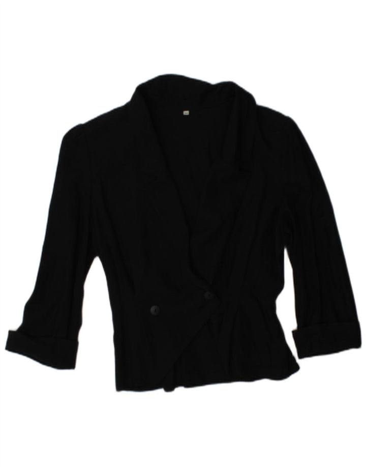 Vintage Damen 3/4 Ärmel Zweireiher Blazer Jacke EU 38 Medium Schwarz