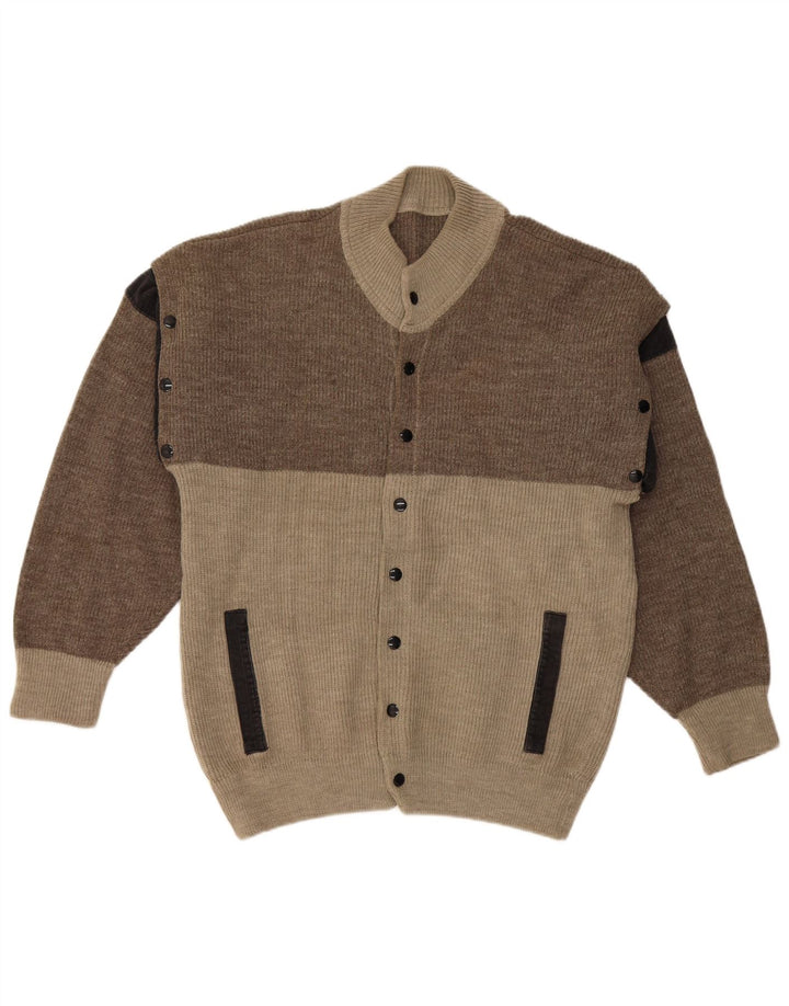 Vintage Herren-Cardigan-Pullover, groß, grau, Farbblock