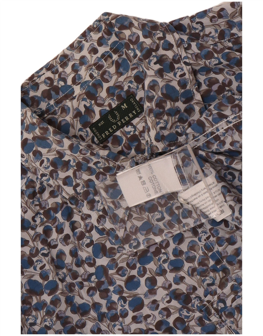 Fred Perry Damenhemd UK 14 Mittelblaue geblümte Baumwolle
