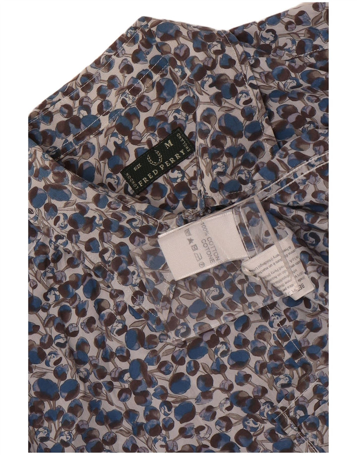 Fred Perry Damenhemd UK 14 Mittelblaue geblümte Baumwolle