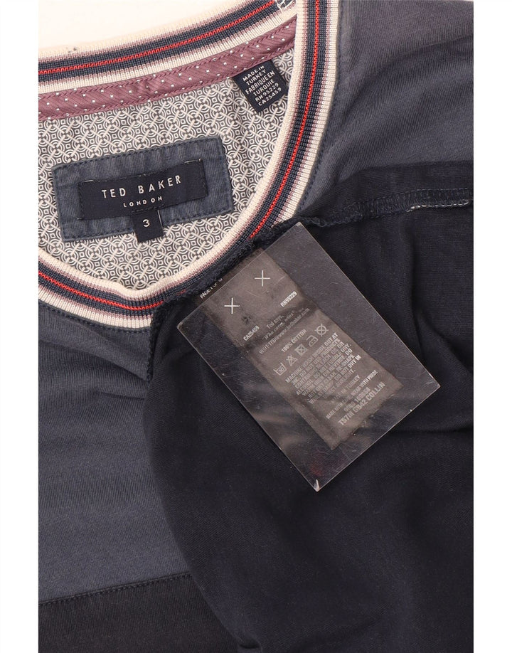 Ted Baker Herren T-Shirt Top Größe 3 Medium Marineblau Colourblock Baumwolle