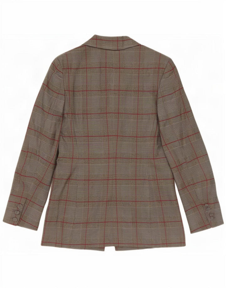 Zara Damen 1-Knopf-Blazerjacke UK 12 Mittelgrau kariertes Polyester
