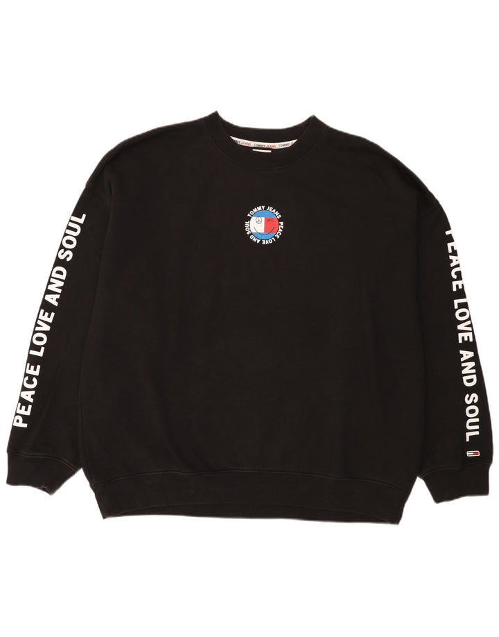 Tommy Hilfiger Herren-Sweatshirt mit Grafik, groß, aus schwarzer Baumwolle