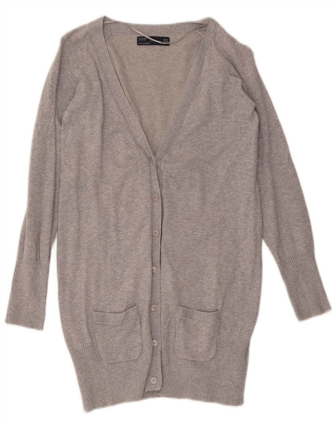 Zara Damen-Cardigan-Pullover UK 12 Mittelgrau gefleckte Baumwolle