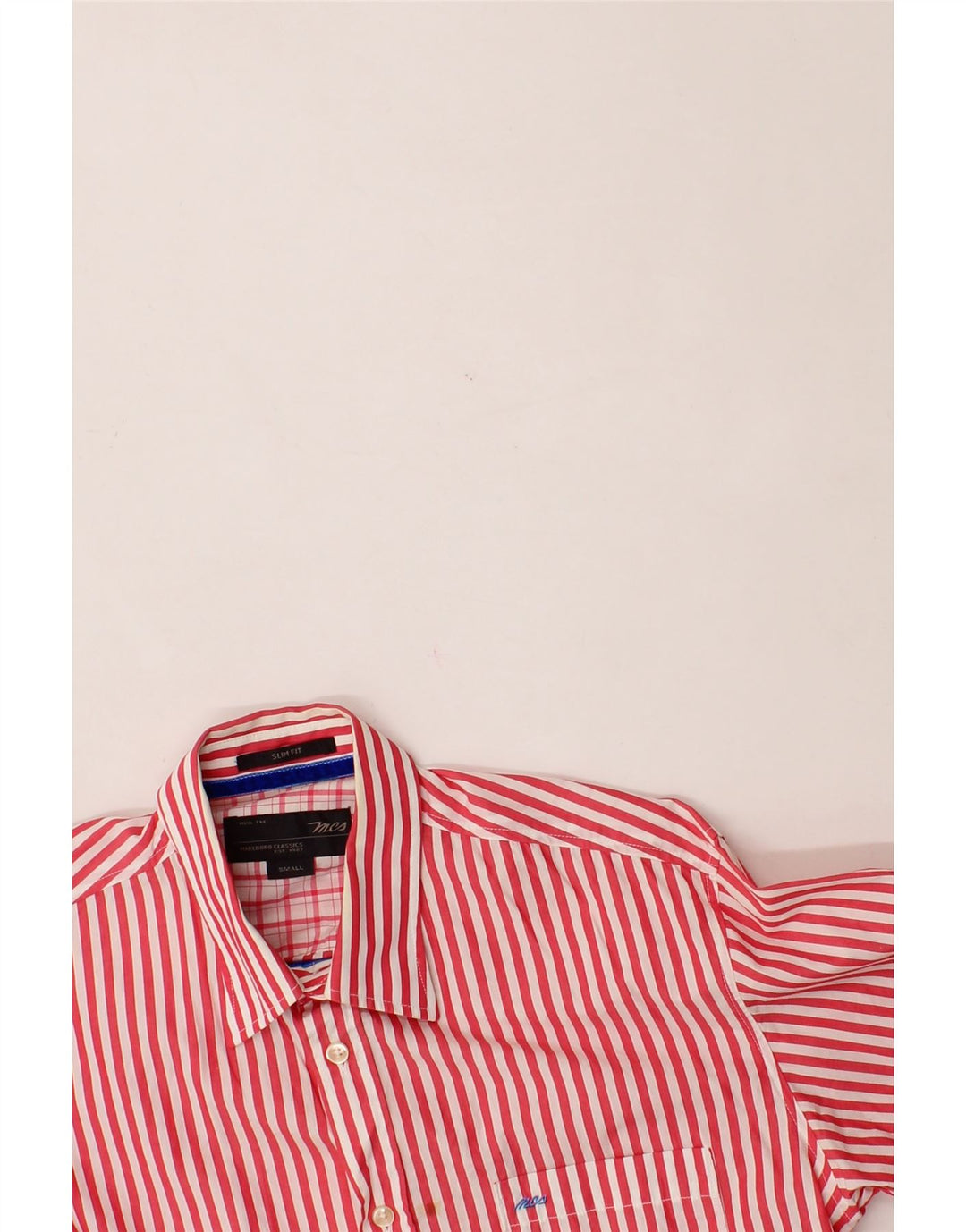 MARLBORO CLASSICS Mens Slim Fit Shirt Small Red Striped Cotton Vintage Marlboro Classics and Second-Hand Marlboro Classics from Messina Hembry 