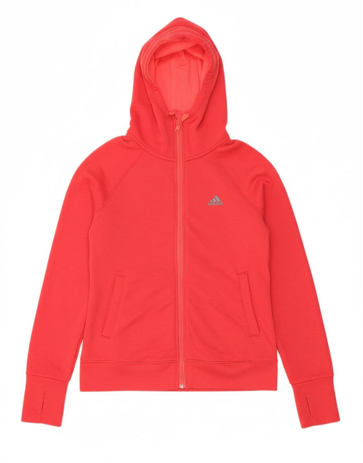 ADIDAS Womens Climalite Zip Hoodie Sweater UK 8/10 Small Red Polyester