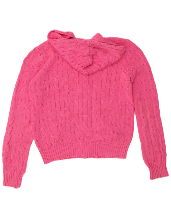 Ralph Lauren Damen Kapuzen-Crop-Cardigan-Pullover UK 16 Große rosa Baumwolle