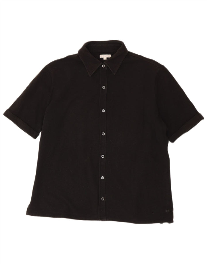 Belfe Damen Kurzarmhemd IT 48 XL Schwarz Baumwolle