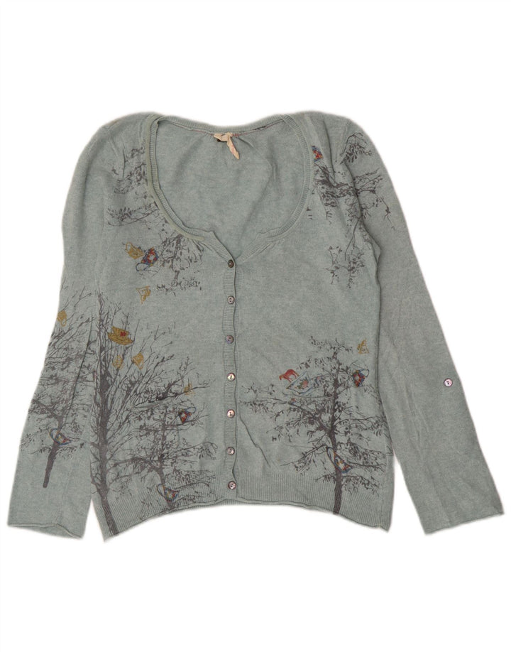 White Stuff Damen-Cardigan-Pullover UK 12 Mittelblaue Viskose mit Blumenmuster