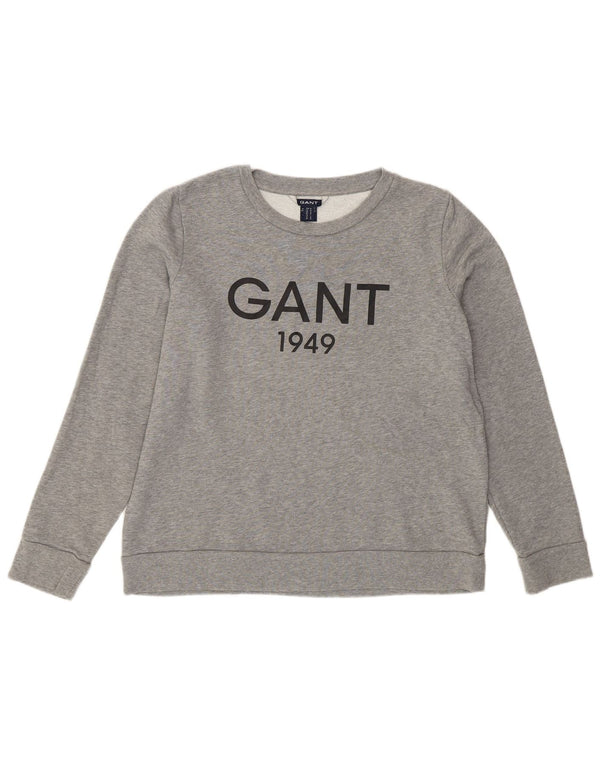 Gant Grafik-Sweatshirtpullover für Damen, UK 14, mittelgrau gefleckte Baumwolle
