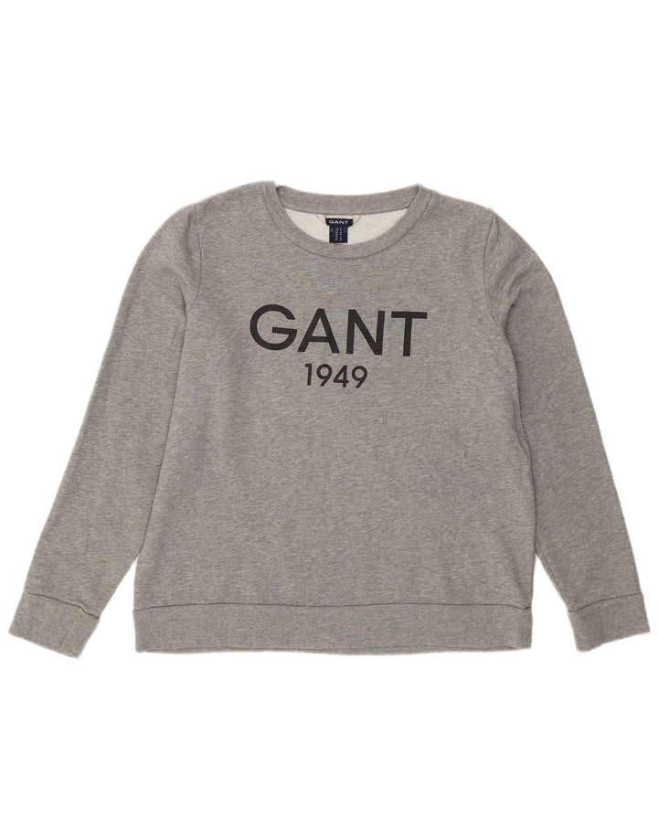 Gant Grafik-Sweatshirtpullover für Damen, UK 14, mittelgrau gefleckte Baumwolle