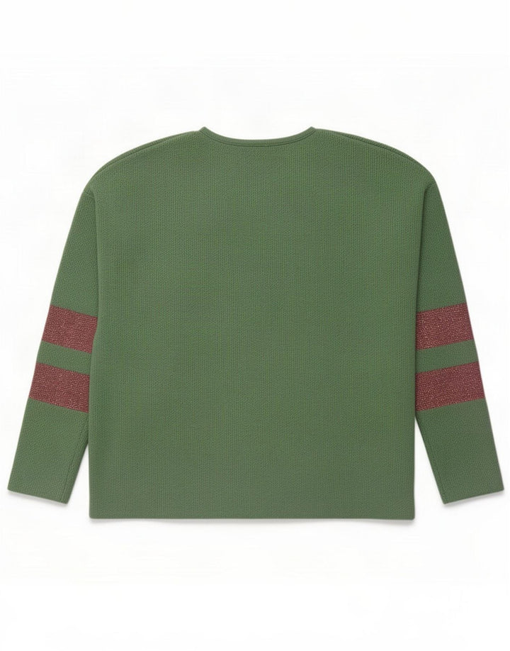 Benetton Womens Graphic Top Long Sleeve UK 14 Medium Green