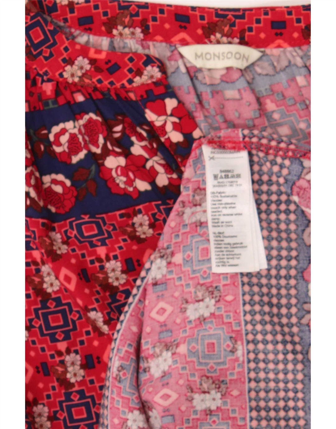 Monsoon Damen-Blusenoberteil mit langen Ärmeln, Gr. 44, Größe L, rot, geometrisch, Viskose