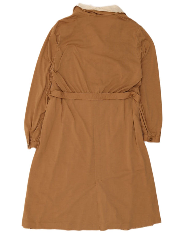 Vintage Damen Langarm-Basic-Kleid IT 52 2XL Brauner Farbblock