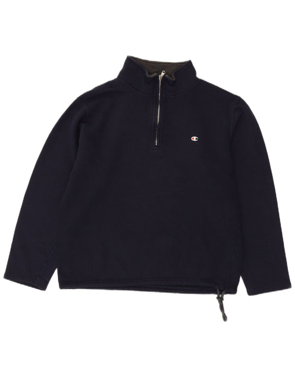 CHAMPION Mens Zip Neck Sweatshirt Jumper Medium Navy Blue Cotton