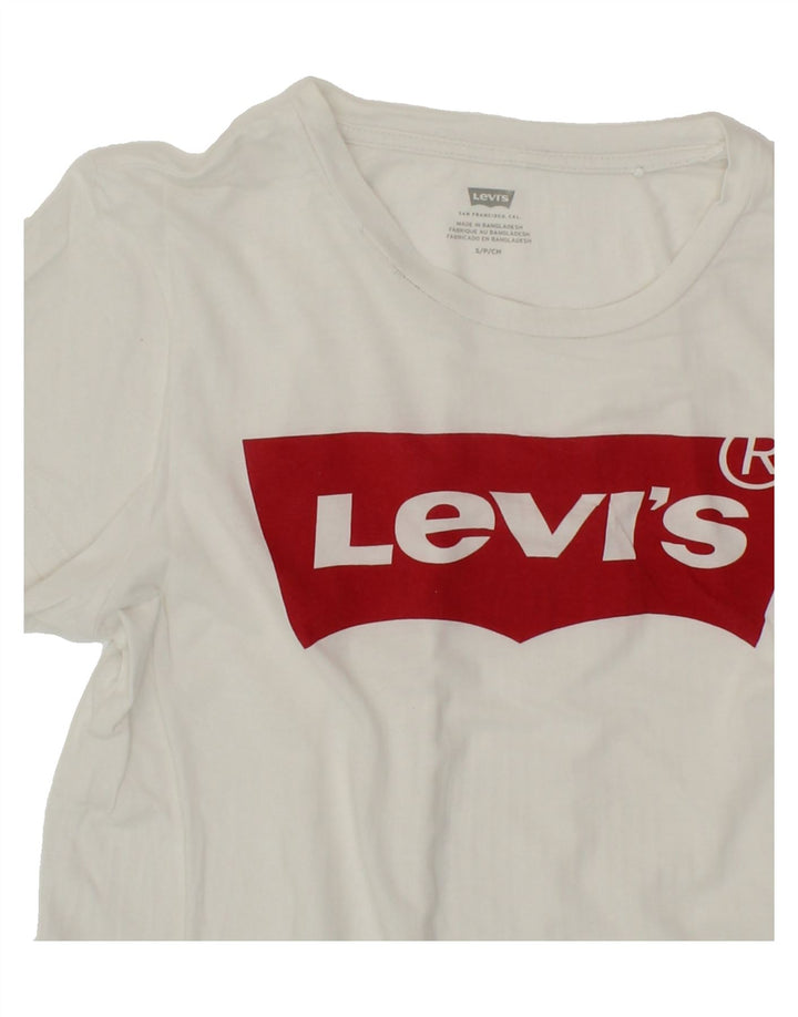 LEVI'S Womens Graphic T-Shirt Top UK 10 Small White Vintage Levi's and Second-Hand Levi's from Messina Hembry 