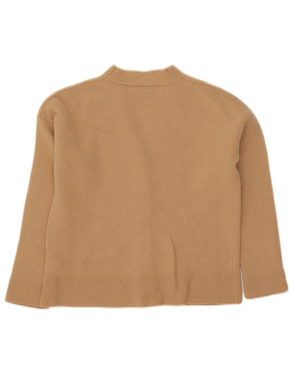 Massimo Dutti Damen Crop Cardigan Pullover UK 12 Mittelbeige Wolle