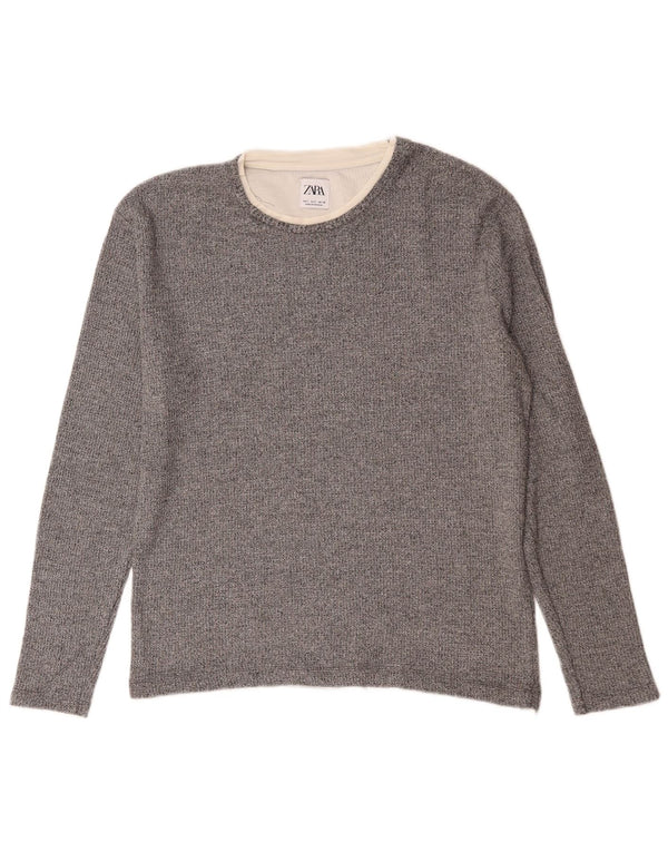 Zara Mens Top Long Sleeve Small Grey Flecked
