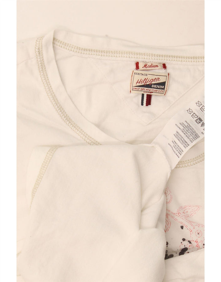 Tommy Hilfiger Womens Graphic Top Langarm UK 12 Mittelweiße Baumwolle