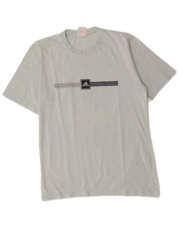 ADIDAS Herren T-Shirt Top mittelblau gestreift aus Baumwolle