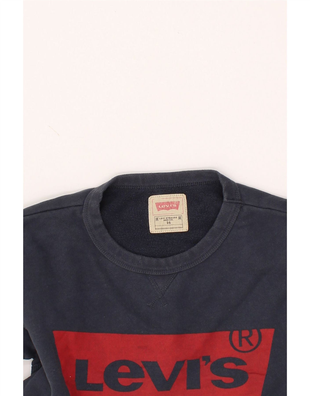 LEVI'S Boys Graphic Sweatshirt Jumper 15-16 Years Navy Blue Cotton Vintage Levi's and Second-Hand Levi's from Messina Hembry 