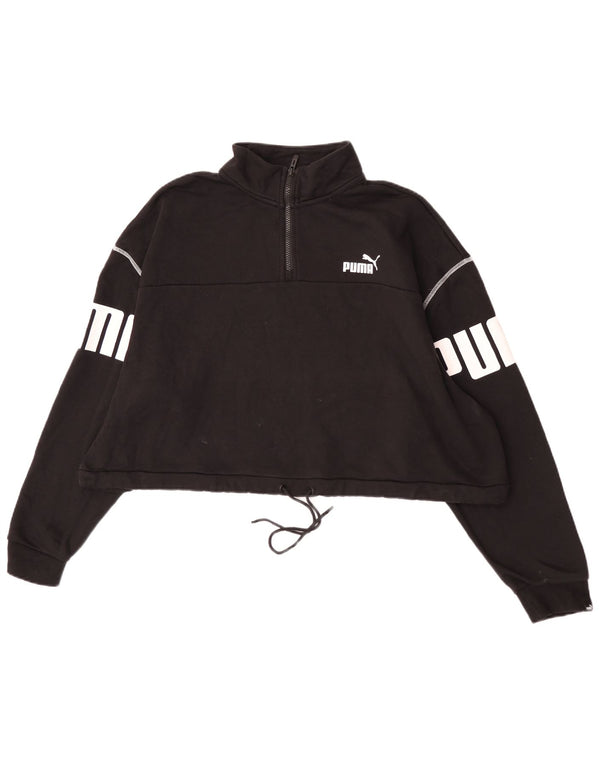 Puma Womens Crop Graphic Zip Neck Sweatshirt Pullover UK 20 2XL Schwarz Baumwolle
