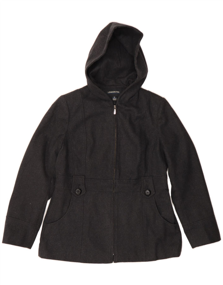 LONDON FOG Womens Hooded Overcoat UK 14 Medium Grey Wool Vintage London Fog and Second-Hand London Fog from Messina Hembry 
