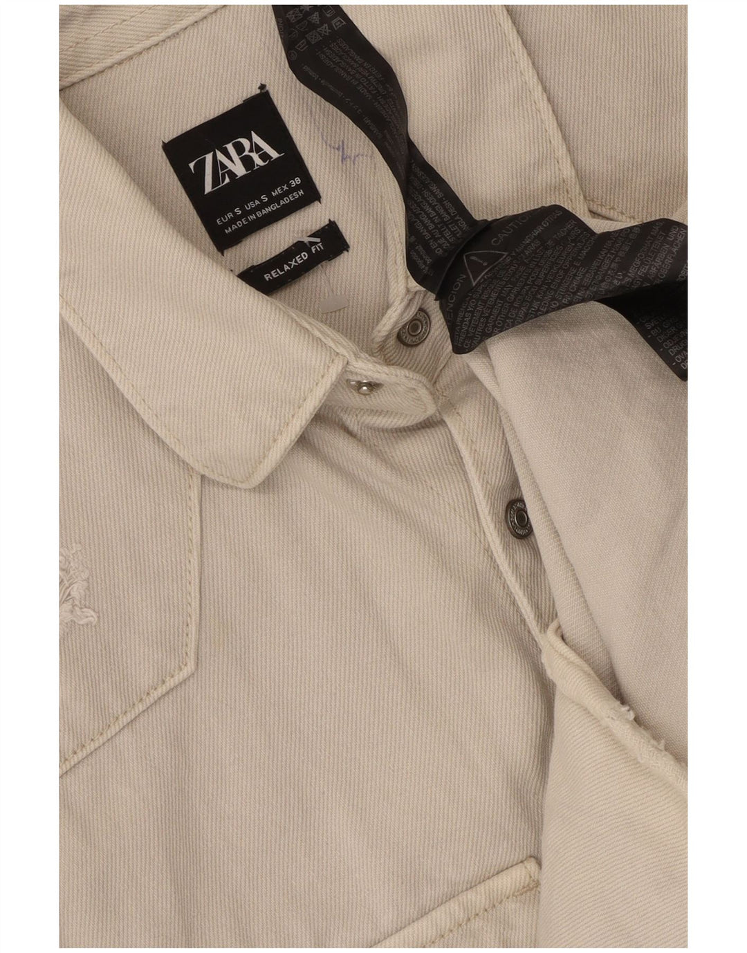 Zara Damen-Jeanshemd mit entspannter Passform, kleine Beige-Baumwolle