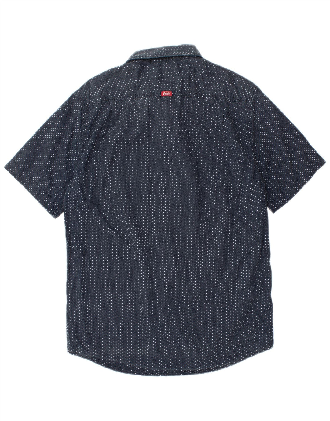 Superdry Herren-Kurzarmhemd, groß, marineblau gepunktete Baumwolle
