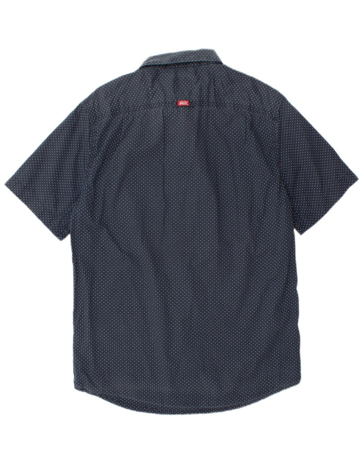 Superdry Herren-Kurzarmhemd, groß, marineblau gepunktete Baumwolle