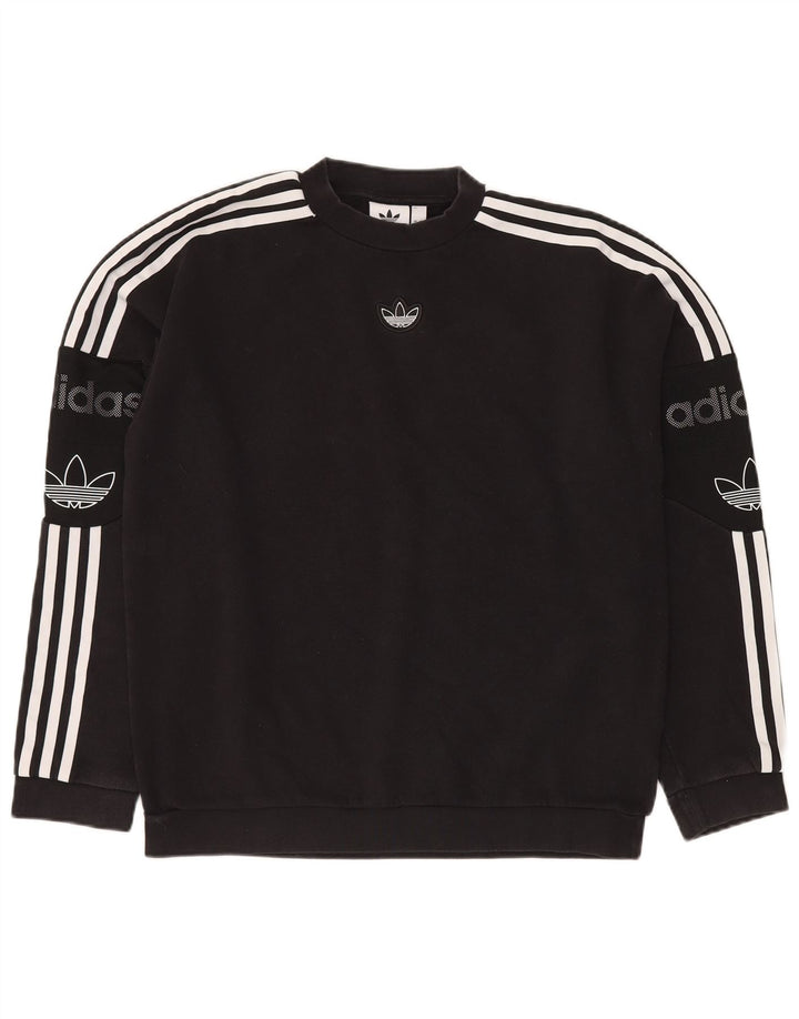 ADIDAS Herren-Sweatshirt mit lockerer Passform, Grafik, Größe S, schwarze Baumwolle